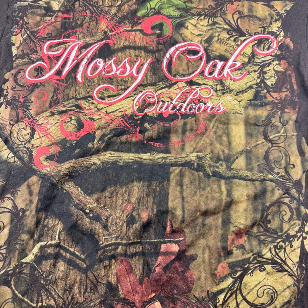 Mossy Oak Outdoors Womens Camo Graphic T-Shirt Brown It's An Obsession Pink L